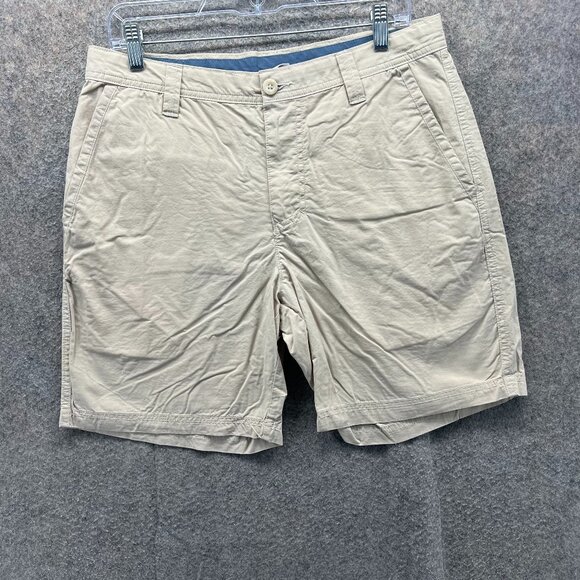 Columbia Shorts Mens 32 Khaki Chino Flat Front Khaki Tan Beige Cotton - Picture 1 of 11